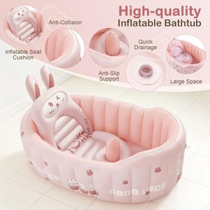 อ่างอาบน้ำเด็กพองลมรูปกระต่ายน่ารัก, สระว่ายน้ำเด็กแรกเกิดแบบพับได้พร้อมที่รองรับ, อ่างอาบน้ำเด็กวัยหัดเดินสำหรับเด็กอายุ 0-6 ปี - Product Image 3