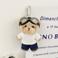 Mignon mini peluche poupée lunettes ours en peluche porte-clés blanc T-shirt jean ours en peluche animaux en peluche jouets porte-clés belles filles cadeau