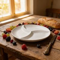 Assiette en céramique à motif sable mouvant, 3 compartiments, assiette à repas divisée pour le contrôle des portions, pour la cuisine à domicile