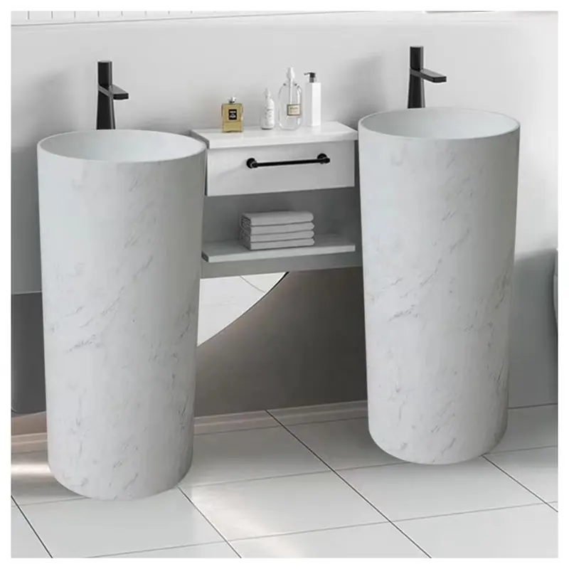 Piédestal en marbre blanc artificiel, lavabo en marbre naturel pour salle de bain, lavabo à main, prix de gros