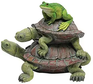树脂/树脂青蛙和乌龟花园动物雕像，11 英寸，树脂，全彩