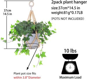Décoration d'intérieur rustique bohème, <span class=keywords><strong>porte</strong></span>-plantes en macramé fait main avec perles en bois, pour plantes suspendues - Product Image 5