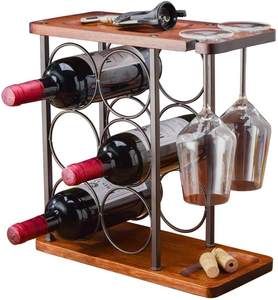 Rustic Freestanding Wine Decor Tabletop Wine Storage Rack Stand Wooden Wineracks Wine Rack With Glass Holder