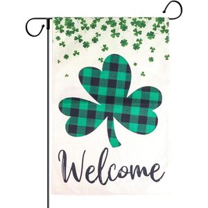 YOSENG Premium Double-face 12x18 pollici bandiera da giardino rustico verde bufalo Plaid Shamrock St. Patrick's giorno decorazioni bandiera - Product Image 4