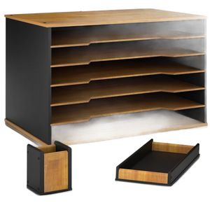 Organisateur de bureau multi-niveaux en bambou pour documents A4, support de rangement autoportant pour un bureau bien rangé - Product Image 1