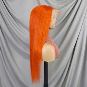 Perruques en cheveux humains à 200 % de densité, 10-30 pouces # Perruques Lace Front 350 Orange Lisses Comme des Baguettes 13x4 avec Dentelle Transparente – Perruque Cheveux Raides - Product Image 4