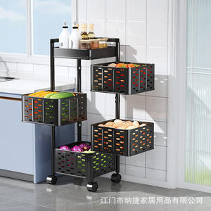 Étagère de rangement multi-niveaux Najie avec paniers rotatifs pour organiser les fruits et légumes de cuisine, type portable sur pied - Product Image 4