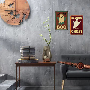 Insegna Rettangolare in Metallo per Halloween, Decorazione Murale con Fantasma e Pipistrello Cartoon - Product Image 5