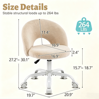Fauteuil en velours Teddy à dossier enveloppant, design creux respirant, avec vérin à gaz et roulettes silencieuses, idéal pour usage commercial – Vente directe usine