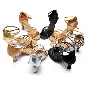 Zapatos de baile latino para mujer y niña, calzado de salón de fondo suave, Tango, latino, Salsa, tacón bajo de 5cm, 50% de descuento, venta al por mayor