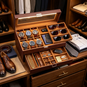 Caja de Almacenamiento de Accesorios para Hombre de Cuero de Gran Capacidad, Organizador Multicompartimento para Relojes, Gafas de Sol, Collares, Objetos de Valor de Escritorio - Product Image 2