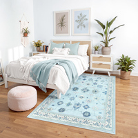Boho Blau 5x7 Waschbare Teppiche für Wohnzimmer, Weiche Rutschfeste Teppiche für Schlafzimmer Kinderzimmer, Farmhaus Vintage Ultra Dünne Innenraumteppiche