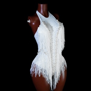 Mono blanco con flecos para baile <span class=keywords><strong>latino</strong></span>, traje sexy de discoteca para <span class=keywords><strong>DJ</strong></span>, traje de actuación para mujer, ajustado para escenario con efecto levanta caderas - Product Image 6