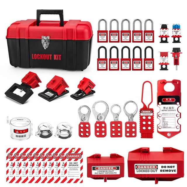 Personal Loto Lockout Tagout Kit Combination Toolbox with Switch Push Button Estops and Miniature Electrical Lockout Devices