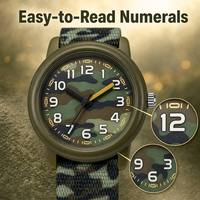 Montre à quartz unisexe avec bracelet tressé vert olive à chiffres arabes analogiques camouflage – Vente en gros