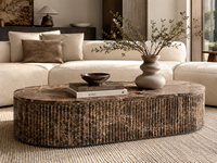 Table basse ovale personnalisée en marbre Emperador foncé, meuble de salon en pierre naturelle, table centrale en marbre brun cannelé