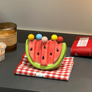 <span class=keywords><strong>Fourchette</strong></span> à fruits en céramique en forme de pastèque, en acier inoxydable haut de gamme, légère, mignonne, jetable, avec réservoir de stockage pour enfants, été, Saber - Product Image 3