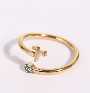 Anillo de Acero Inoxidable con Zirconia y Baño de Oro de 18K, Joyería de Moda para <span class=keywords><strong>Mujer</strong></span>, Piedra de Nacimiento del Zodiaco - Product Image 3