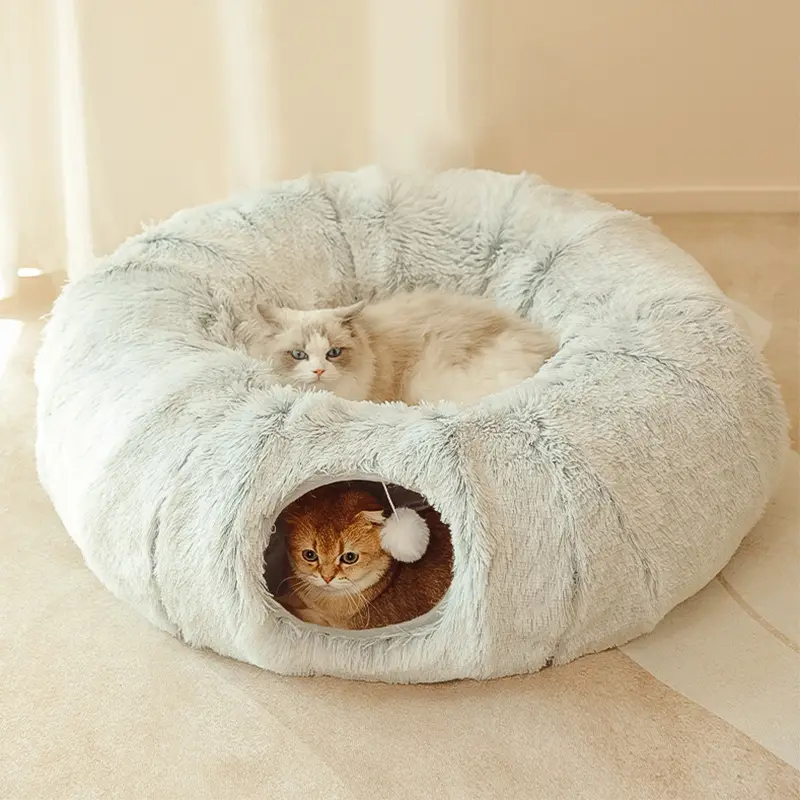 Toptan kedi peluş tünel oyuncaklar kediler için ayrılabilir yıkanabilir yuvarlak tünel yataklar