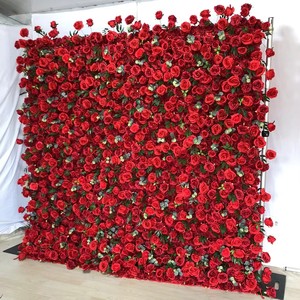 Fondo floral artificial de tonos ricos con flores rojas densas para decoración de bares y bodas - Product Image 4