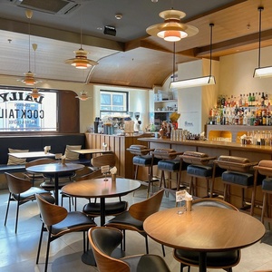 Amerikanische industrielle Retro-Stil Vintage Bistro Möbel Fast Food Hamburger Shop Massivholz Restaurant Esstisch und Stuhl - Product Image 3