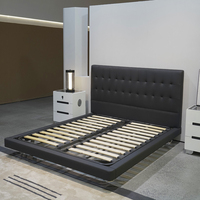 Tête de Lit Double en Bois de Taille King pour Lits Queen, Cadre de Lit Ajustable, Base de Lit pour Mobilier de Chambre d'Hôtel