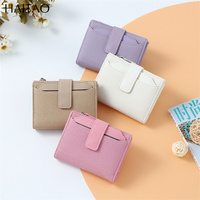 Dompet wanita, gesper warna polos, pemegang kartu Rfid, dengan saku koin ritsleting