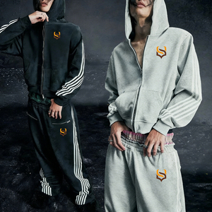 Ensemble sweat à capuche zippé et pantalon de survêtement en molleton bouclette pour homme, broderie 3D personnalisée, style streetwear hiver, en coton, vente en gros KIingSen - Product Image 3