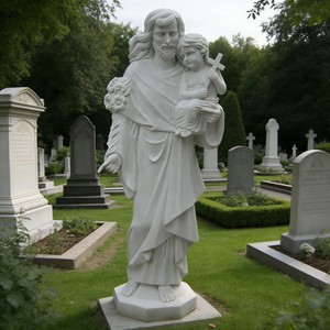 Estatua de la Sagrada Familia para Jardín o Iglesia, Estilo Europeo, San José, Niño Jesús, Cruz de Mármol Religiosa, Hecha a Mano y Personalizada - Product Image 5