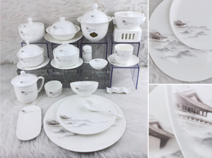 Chinese Ink Mountain Embossed High <b>Bone</b> <b>China</b> <b>Dinner</b> <b>Set</b> Silver Rim Luxury Hotel Banquet Ceramic Tableware Custom Logo - Product Image 2