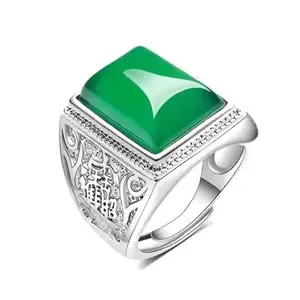 Custom Emerald Stone Green Engagement Ring Diamond 925 Sterling Silver jewelry Men's Wedding Jade Rings