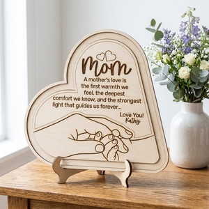 Plaque de remerciement en forme de cœur en bois pour maman, avec nom et citation personnalisables, artisanat fait main pour la fête des mères, souvenir - Product Image 1