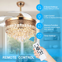 Ventilateur de plafond avec lustre en cristal de luxe pour chambre à coucher, avec télécommande, design européen, LED