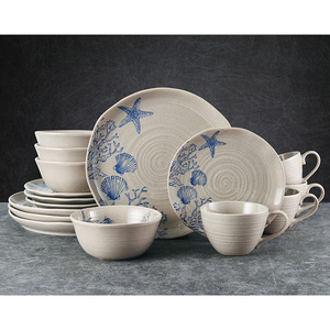 Juego de Vajilla de Cerámica de Lujo Moderno con Conchas Marinas Blancas, 16 Piezas, Bajo MOQ, en Stock - Product Image 1