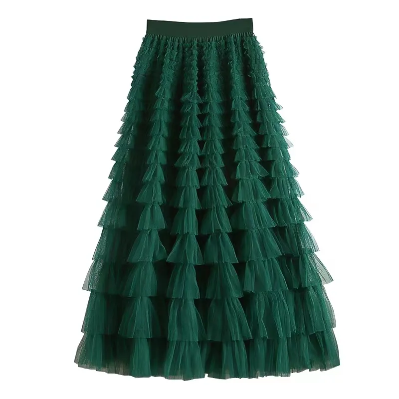 New Autumn Multi-layer Mesh Patchwork Cake Skirt Long Skirts For Women