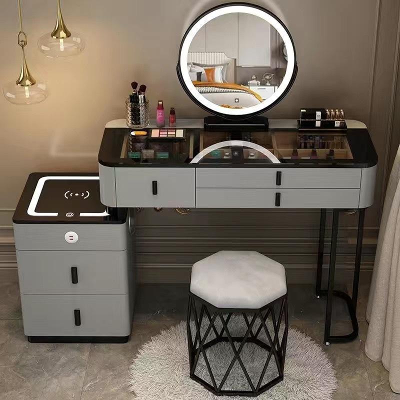 Gris noir 100 Table + miroir + armoire latérale multifonctionnelle + tabouret