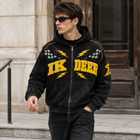 IKDEER Sweat à capuche zippé personnalisé en molleton délavé avec lettres, idéal pour la course, le streetwear et les tenues quotidiennes