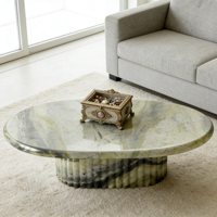 Table d'appoint ovale de luxe en marbre naturel vert avec base en marbre, ensemble de tables basses en marbre pour salon et chambre
