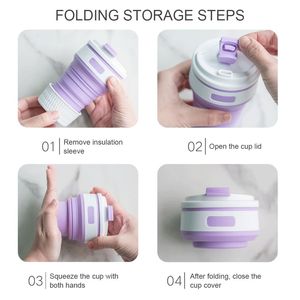 350ML Food-Grade Silicone Folding <b>Cup</b> With Lid Reusable Portable Coffee <b>Cup</b> Hot Drink Suitable for Travel and <b>Camping</b> - Product Image 3