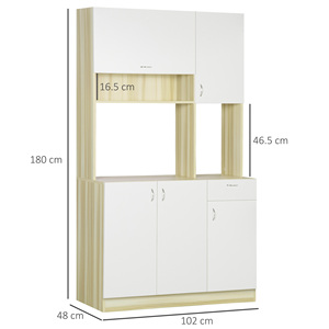 HOMCOM-Armario de cocina de 4 puertas con 3 armarios, cajón y tablero de aglomerado, 102x48x180 cm - Product Image 3