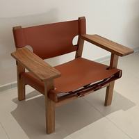 Fauteuil de designer d'Espagne pour hôtel et salon, en cuir de selle naturel, réglable, en bois de frêne, pour appartement et salon