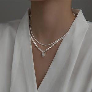 S925 <b>Silver</b> Korean Version Tulip <b>Necklace</b> with Sweet Synthetic <b>Pearl</b> Small Fresh Student Accessory D9322 - Product Image 1