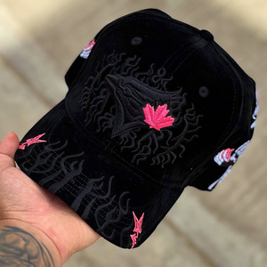 Nuovo Arrivo Cappellino da Baseball Nero in Velluto con Visiera Curva, Vendita all'Ingrosso, 6 Pannelli, Ricamo Appliqué Fifty, Gorras Unisex - Product Image 1