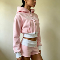 Ensemble de survêtement 2 pièces personnalisé pour femme, comprenant un sweat à capuche zippé oversize et un short, pantalon de survêtement décontracté, broderie, marque privée