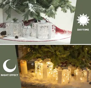 Décor de noël ensemble de 3 coffrets cadeaux en acrylique éclairés de noël avec 48lt LED blanc chaud Plug in Transparent coffrets cadeaux