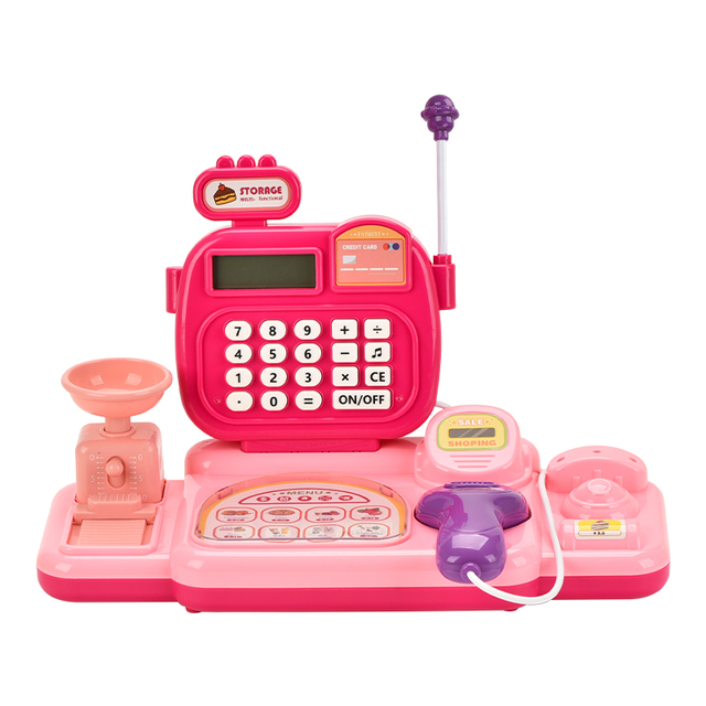 Pretend Play Kids Plastic Cash Register Handheld Scanner Electronic Money Cashier Toy with Sounding Feature for Ages 4-9