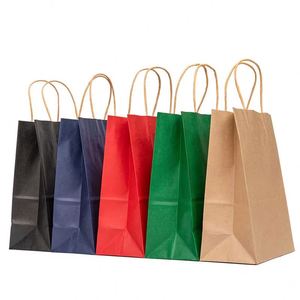 Custom Printed Logo Biodegradable Recyclable Various Colors Restaurant Takeaway Grocery Supermarket <b>Clothes</b> Shopping Paper Bags - Product Image 3