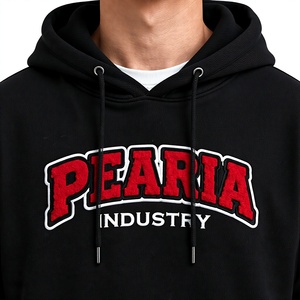 Sudadera con Capucha Negra Extra Grande para Hombre, 100% Algodón, Invierno, con Letra Bordada en la Parte Delantera, Logotipo Personalizado, Estilo Urbano - Product Image 1
