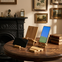 Penyangga Ponsel Kayu Premium Berkelanjutan, Dudukan Tablet Universal, Organizer Meja Ergonomis dengan Ukiran Logo untuk Hadiah Kantor