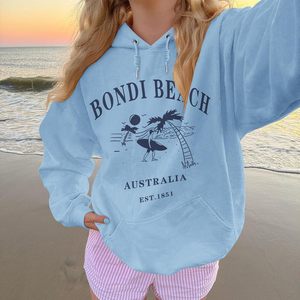เสื้อฮู้ดโอเวอร์ไซส์ลายกราฟิกสำหรับผู้หญิง พิมพ์ลาย Bondi Beach เสื้อสเวตเชิ้ตลำลอง แขนยาว ผ้าถัก ระบายอากาศได้ดี สไตล์ออสเตรเลีย - Product Image 2